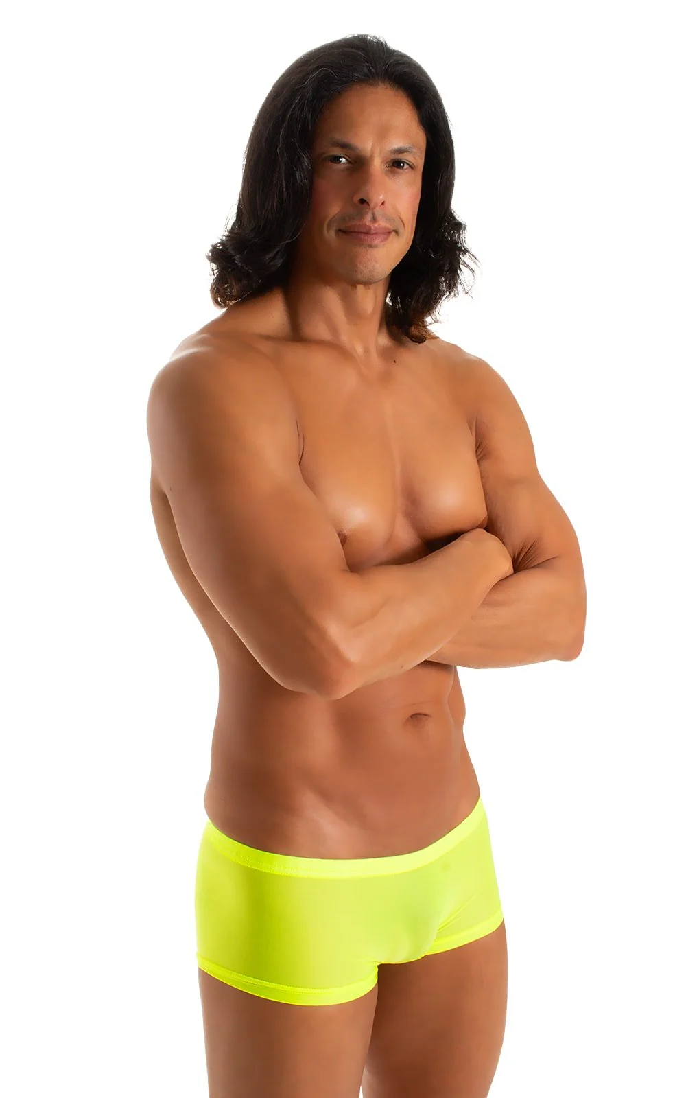 M61 - Mens Low Square Cut Swim Trunks - Solid Sheer Semi Sheer - Image 27