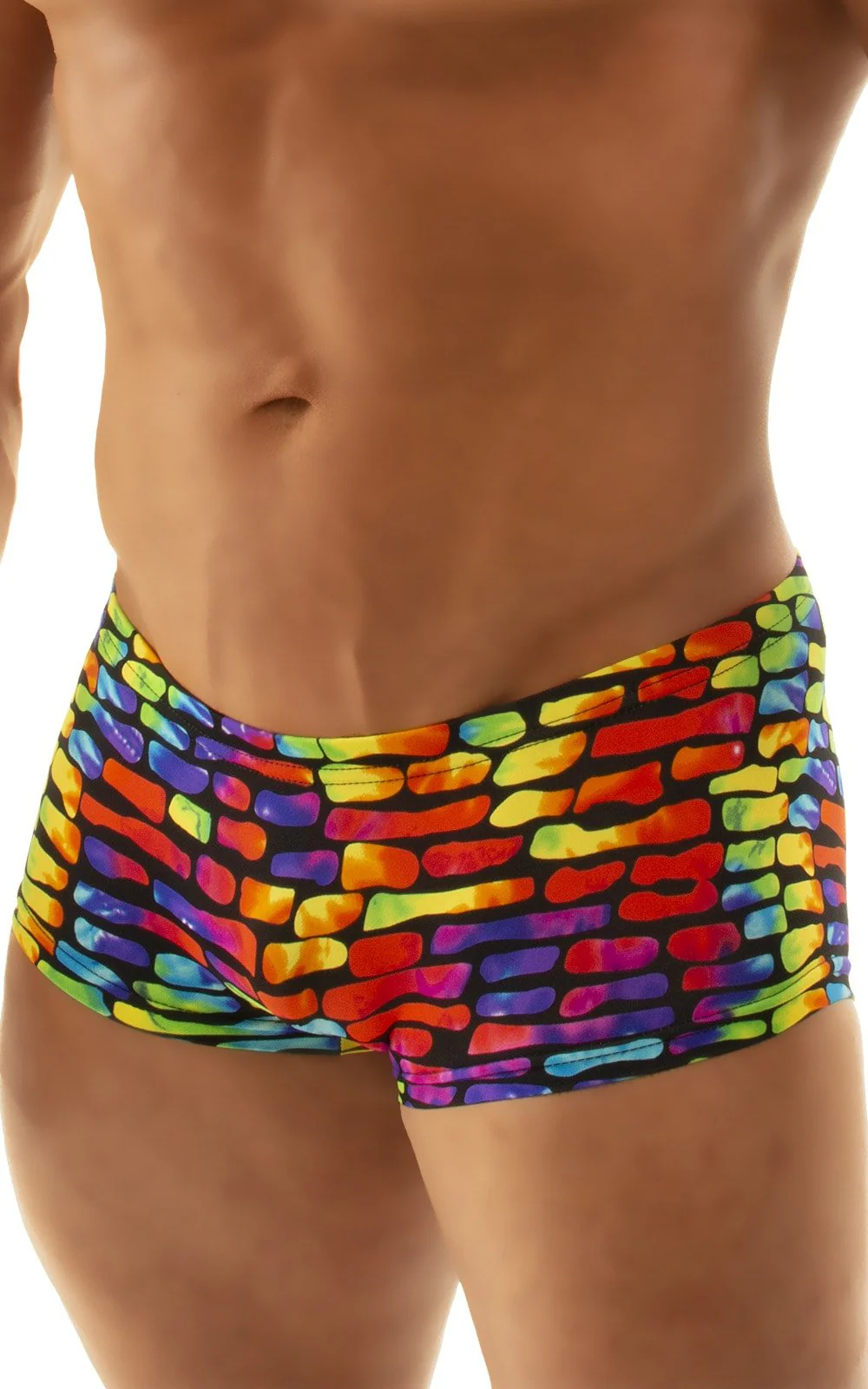 M61 - Mens Low Square Cut Swim Trunks - Tan Through - Image 32